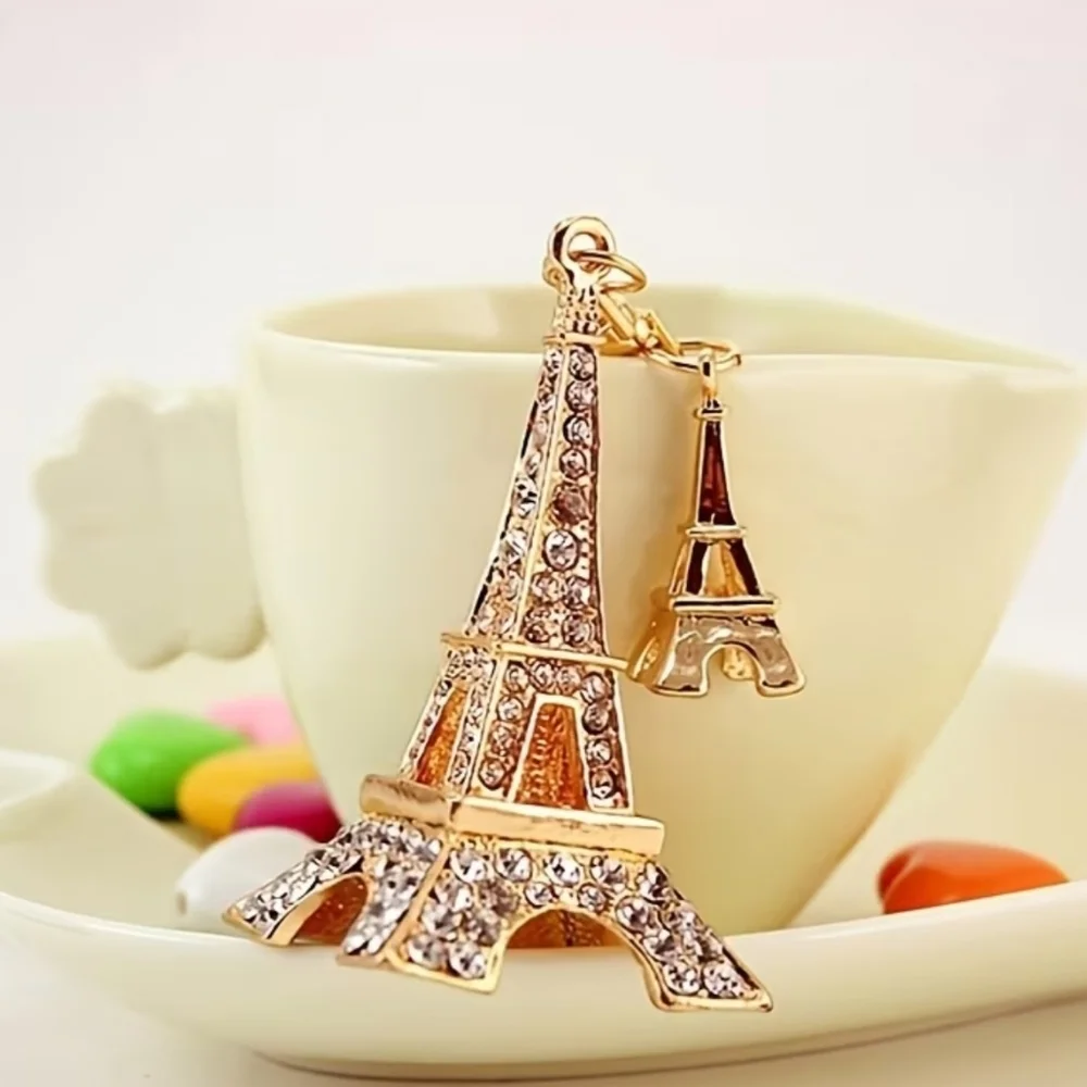 Eiffel Tower Keychain Charm - Gold Toned NWT - Sparkly